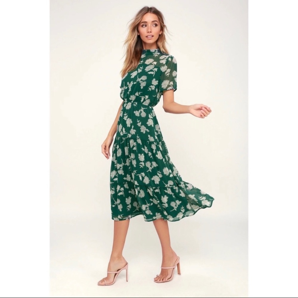 Short Sleeve Floral Midi Dress